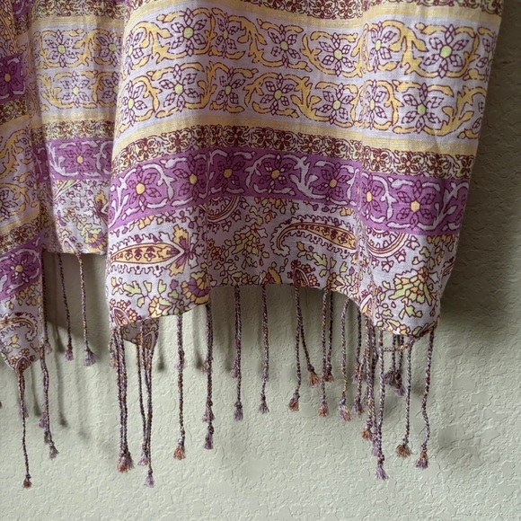 J. Crew Linen Blend Boho Paisley Printed Fringe Trim Beach Poncho Swim Cover Up - Picture 4 of 11